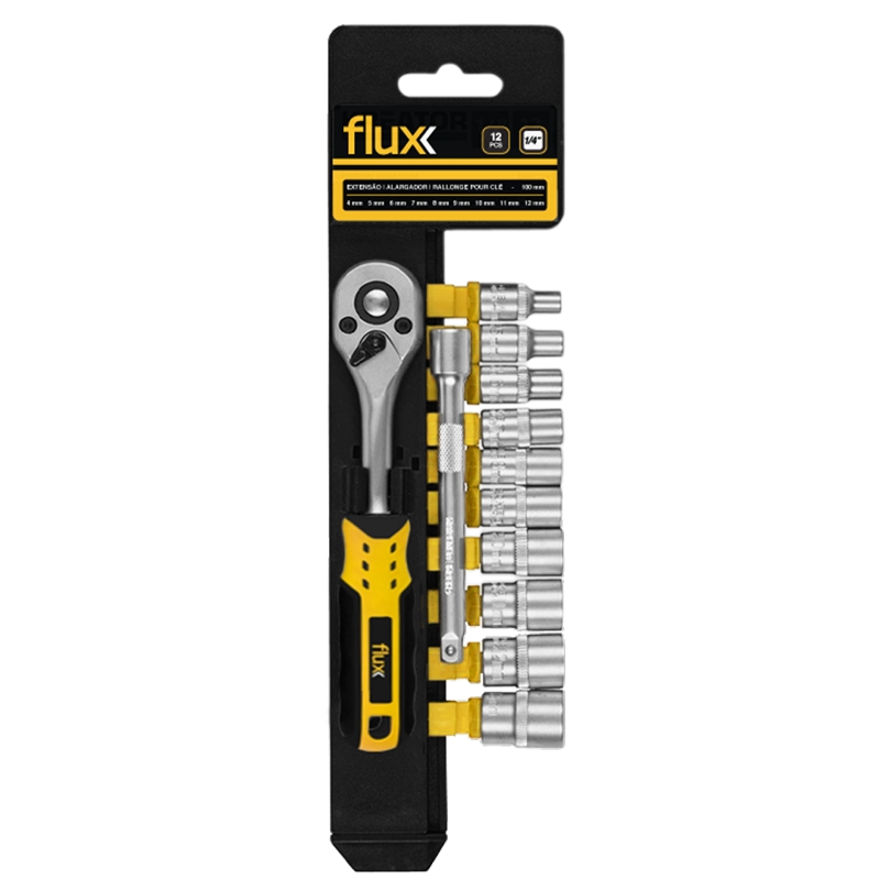 Conjunto Chave Caixa Cromo Vanadium 12 Peças 1/4 Flux - FCCCCV1214