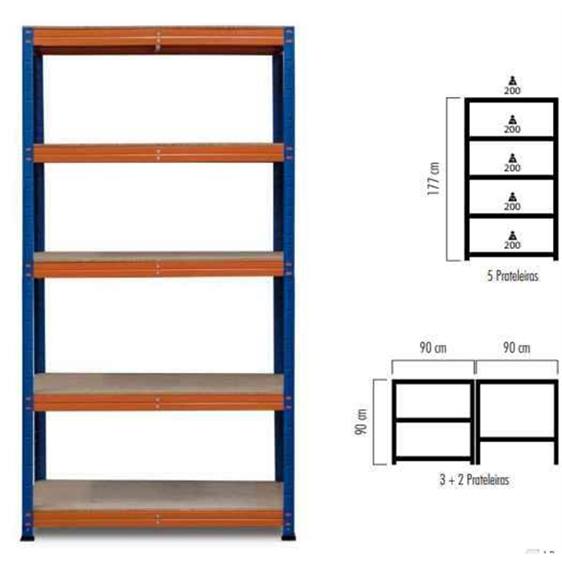 Estante 5prat 177x90x45 Azul/laranja TEICOCIL - 20151301199