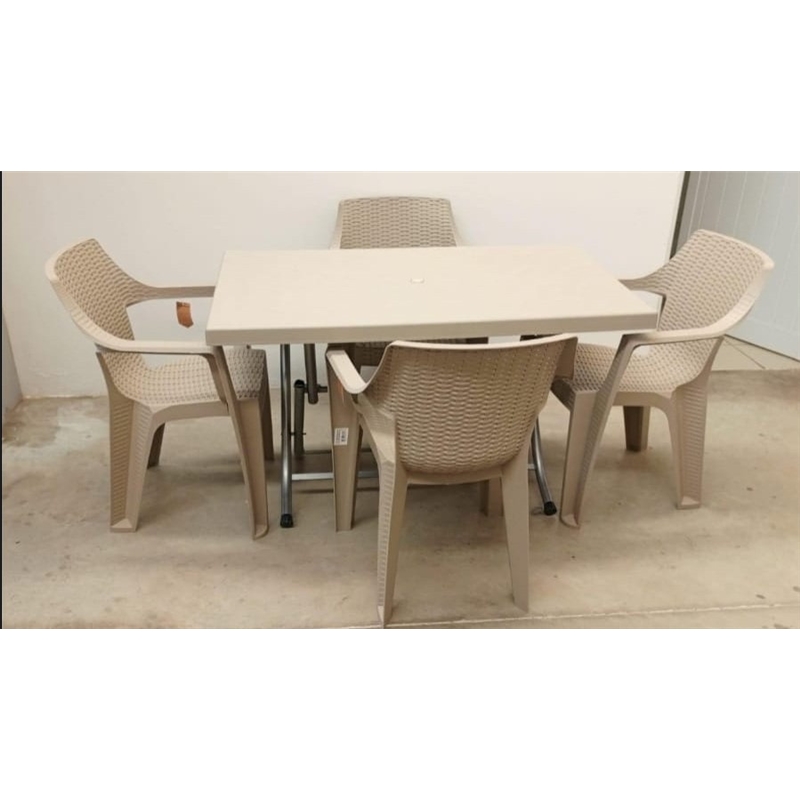 Cj Mesa Plast/met Rattan+4 Cad 120x70 Bege - Flora FLORA - 20260200123