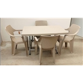 Cj Mesa Plast/met Rattan+4 Cad 120x70 Bege - Flora FLORA - 20260200123