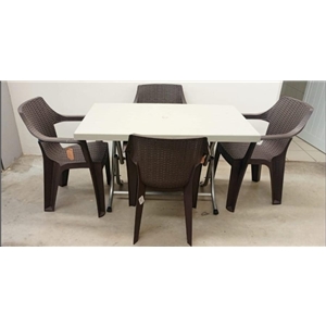Cj Mesa Plast/met Rattan+4 Cad 120x70 Cinza - Flora FLORA - 20260200124
