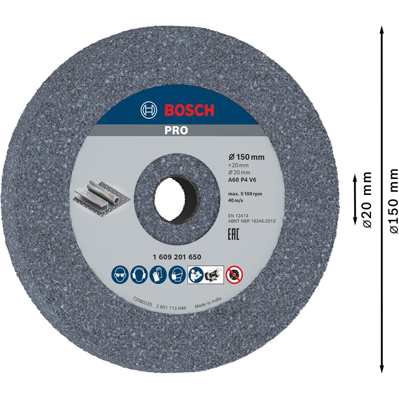Disco Esmeril 150x20x20 Gbg35 G60 1609201650-bosch BOSCH - 20240800110