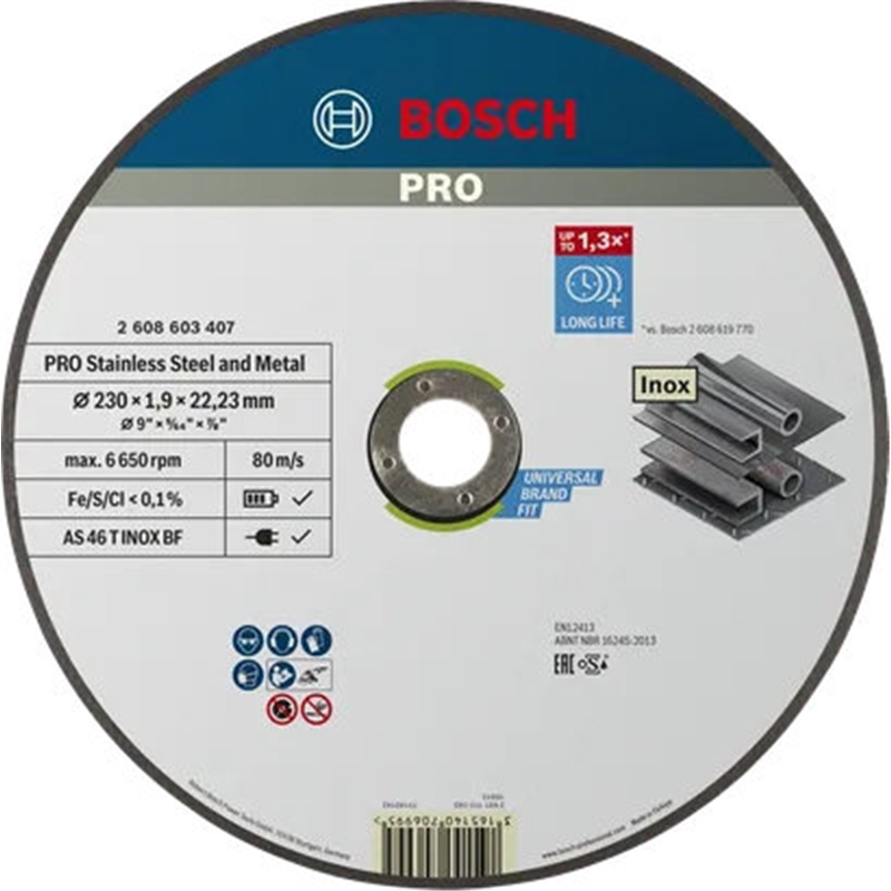 Disco Corte Metal/inox Pro 230x22,23x1,9 - Bosch BOSCH - 20260100187